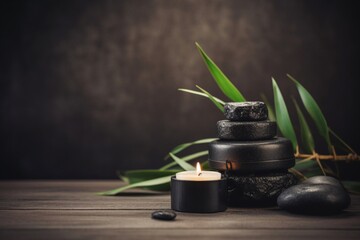 Obraz na płótnie Canvas zen basalt stone and candle with bamboo background