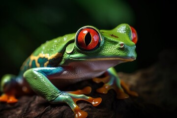 Fototapeta premium beautiful red eyed tree frog on a leaf