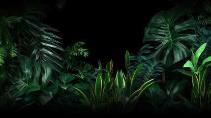 Fototapeta na wymiar Tropical vintage botanical landscape palm tree border background. Exotic green jungle background