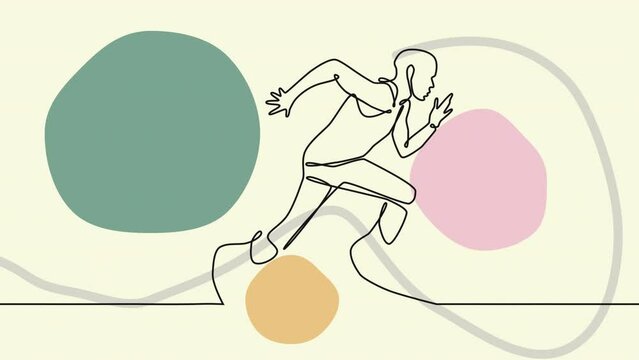 Animation of drawing of male runner and shapes on beige background