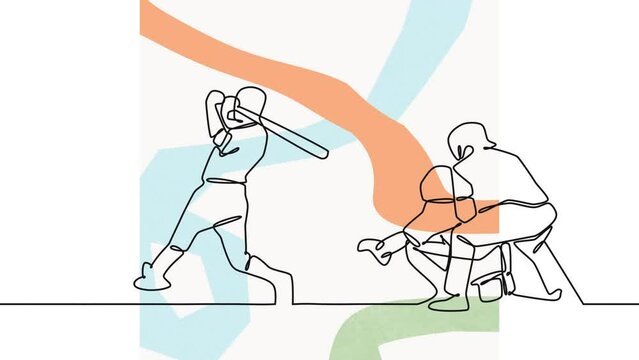 Animation of drawing of male baseball players and shapes on white background