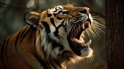 portrait of a tiger roars on the forest