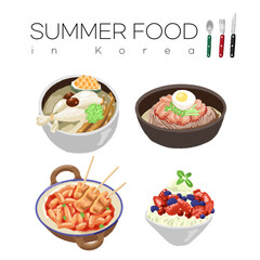 한국 전통의 여름 음식, 삼계탕, 비빔냉면, 떡볶이, 빙수 