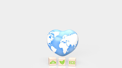 The earth  map on heart for eco concept 3d rendering