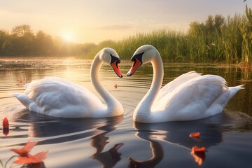 beautiful swans in the lake