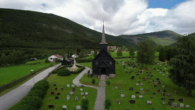 Cemetery and old church in the Norwegian village