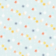 ブルー　カラフル　花柄