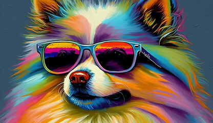 Pomeranian in sunglasses, generative ai