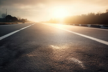 Fototapeta na wymiar sunset on the road created with Generative AI technology