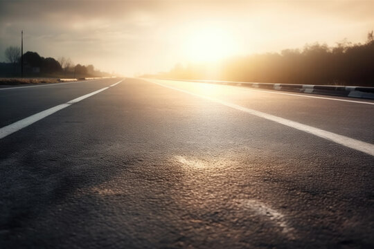 sunset on the road created with Generative AI technology