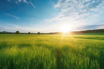 Obraz na płótnie Canvas Nature's Canvas: Beautiful Panoramic Landscape of a Sunny Green Field 12
