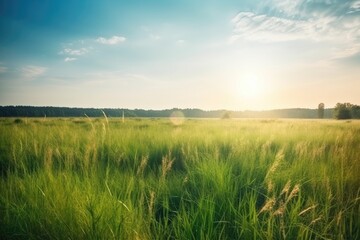 Fototapeta na wymiar Nature's Canvas: Beautiful Panoramic Landscape of a Sunny Green Field 5