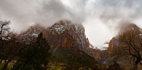 Snow in the desert mountains on a stormy day