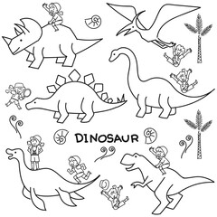 かわいい恐竜や翼竜や首長竜と子どもの探検隊セット