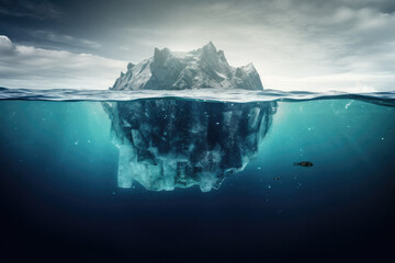 Iceberg - Underwater Risk - Global Warming Concept created with Generative AI technology