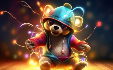 Bear Electronic Dancer Ready To Party Generative AI
