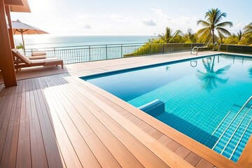 Swimming pool in tropical resort, generative ai