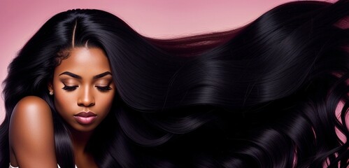 Beautiful black woman with a long shiny hair, generative ai