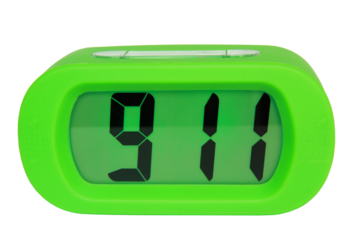 Green digital electronic clock on transparent background