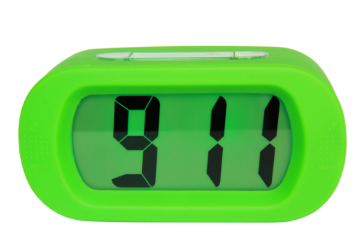 Green digital electronic clock on transparent background - Powered by Adobe