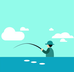 Flat Design Illustration of People Enjoying Recreational Fishing Activities
