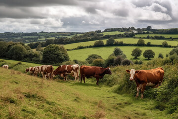 Fototapeta na wymiar cows in the field created with Generative AI technology