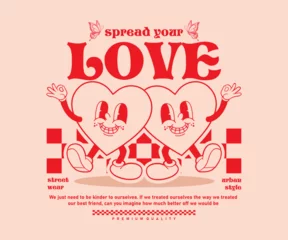 Peel and stick wall murals Positive Typography Retro cute cartoon heart character illustration, vector art. print with motivational slogan for graphic tee t shirt, streetwear, or poster sticker - vector