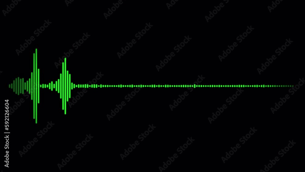 Poster audio spectrum, green double side glowing waveform, animation, a sound waveform with alpha channel. 