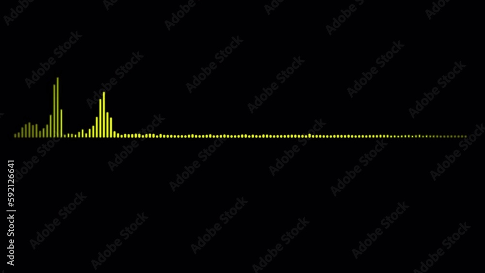 Poster audio spectrum, yellow single side glowing waveform, animation, a sound waveform with alpha channel.