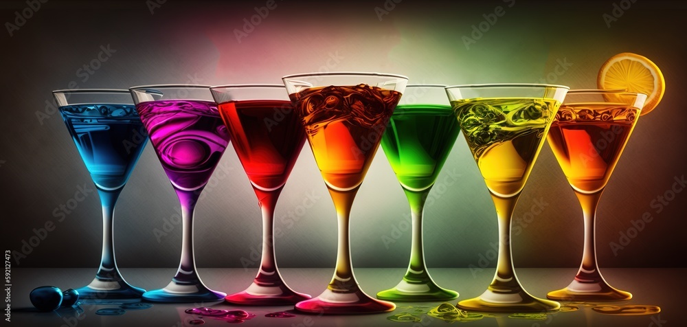 Poster various color cocktail on the table generative ai