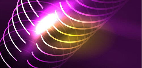 Neon lines and waves abstract background. Techno glowing neon shapes vector illustration for wallpaper, banner, background, landing page, wall art, invitation, prints, posters