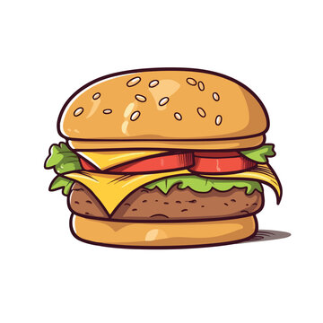 Cartoon flat color of delicious chees meat beef burger vector illustration