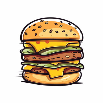 Cartoon flat color of delicious chees meat beef burger vector illustration