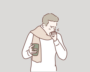 Man coughing a lot. Hand drawn style vector design illustrations.