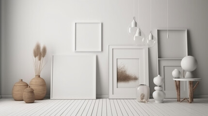 Picture frame in house living room mock up design, AI Generative.