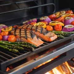 Grilled Salmon and Vegetables - Generative Ai Illustration