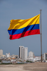 View of Columbian flag over  the ramparts of the San Felipe de Barajas fortress.