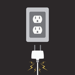 Plugging into a wall electrical outlet socket vector illustration graphic background
