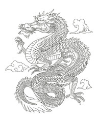 Line art of japanese dragon isolated on white background. vector illusration
