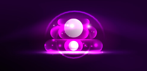 Abstract glowing neon light techno circles background