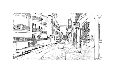 Building view with landmark of Ragusa is the city in Italy. Hand drawn sketch illustration in vector.