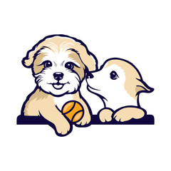 vector illustration logo of dogs playing