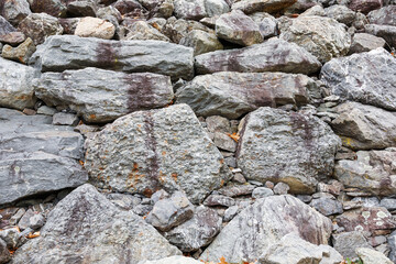 close-up shot of rocks with various textures, colors, and patterns. Rocks symbolize strength,...