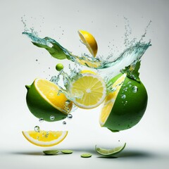 Fototapeta na wymiar Lime in water splashing