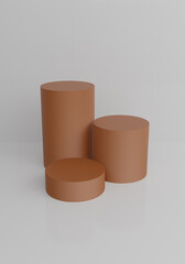 Three brown podiums in clear background