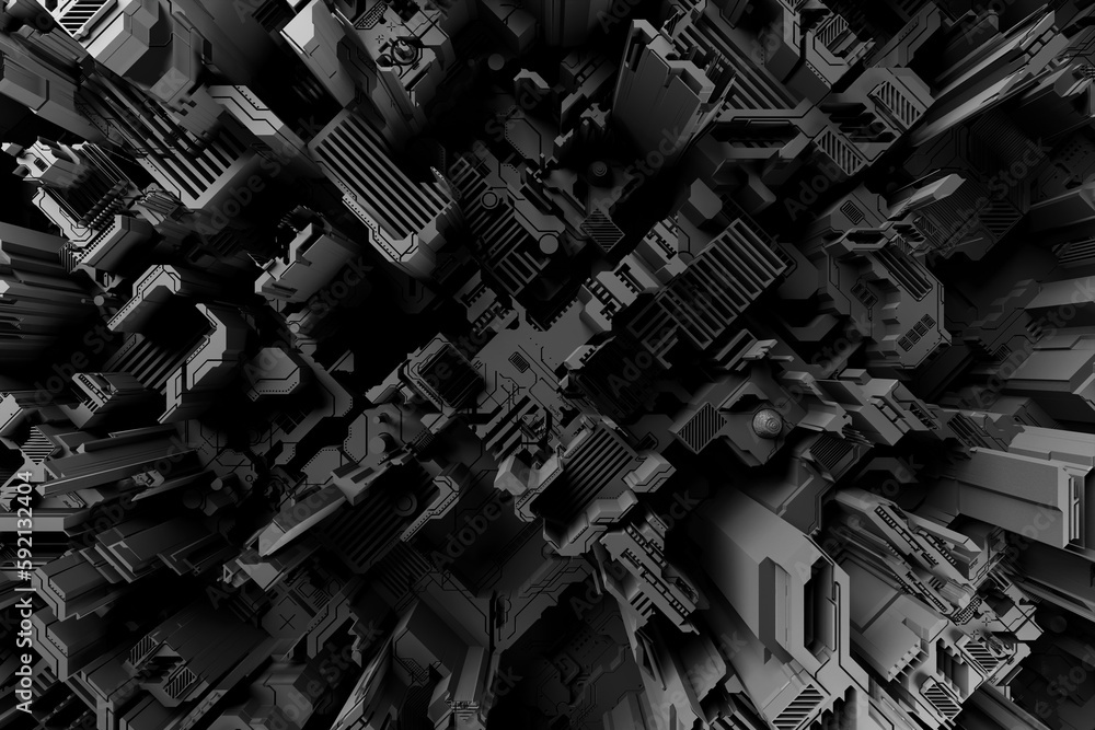 Poster 3d illustration of a pattern in the form of a metal, technological plating of a spaceship or a robot