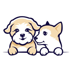 vector illustration logo of two dogs joking with each other