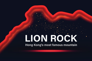 Burning edge shining on the mountain. Fire and light effect. Lion rock. Vector,