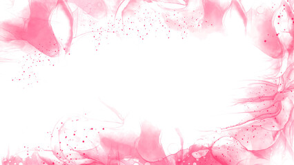 Abstract watercolor or alcohol ink art pink white background with golden crackers. Pastel pink marble drawing effect. llustration design template for wedding invitation,decoration, banner, background.