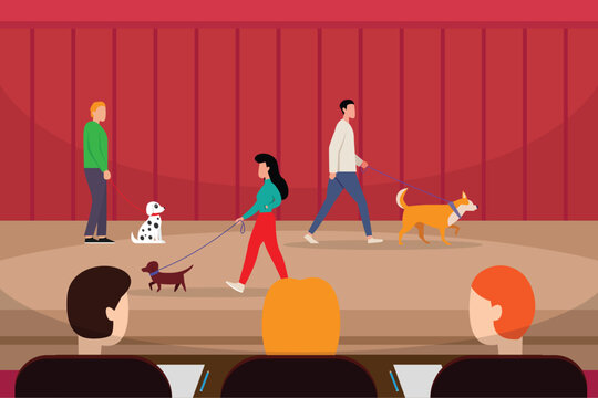 People with dogs in a pet competition show 2d vector illustration concept for banner, website, illustration, landing page, flyer, etc.